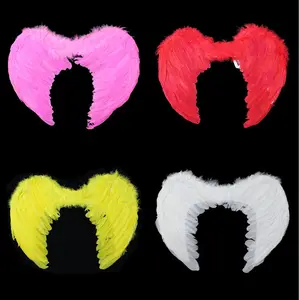 Halloween Cosplay Party Black White Pink Red Angel Feather Wings For Women And Kids