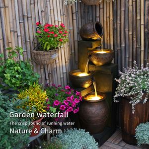 Fuente de agua de resina Chunshan para decoración de jardín exterior con luz LED, cascada de 3 niveles para patio, jardín y paisajismo. - Product Image 3