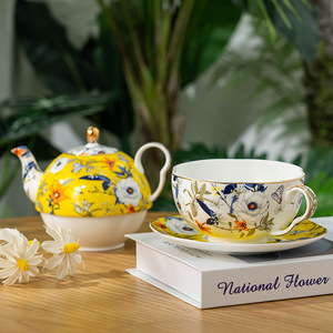 Bone <b>China</b> <b>Tea</b> for One Set, Gold Trim Floral Butterfly Pattern, Petal Shaped Teapot Cup Saucer, Luxury Gift Box - Product Image 1