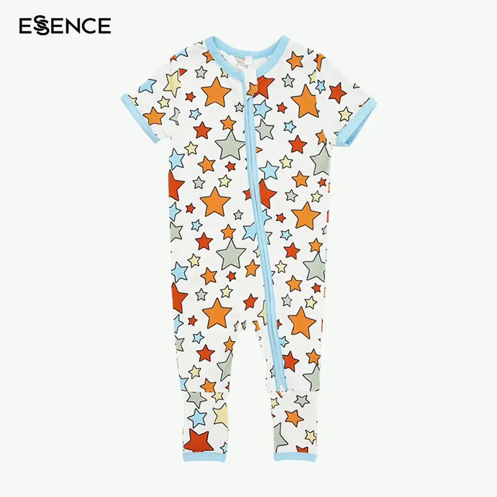 Dessin animé personnalisé étoiles impression graphique infantile nouveau-né pyjamas bambou bébé vêtements barboteuses été pyjamas courts