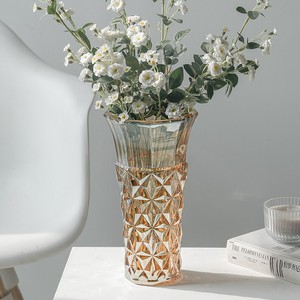 Vase en verre de style nordique Moissic, luxe léger, fond vert café, anneau en cuivre métallique, décorations de mariage à domicile, arrangements floraux - Product Image 1