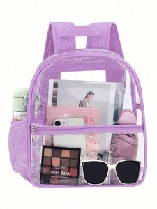 BESTELLA Clear PVC <b>Backpack</b> for <b>Students</b> Large Capacity Transparent with Zipper Side Pocket Simple Schoolbag Outdoor - Product Image 6