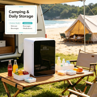 Réfrigérateur portable électrique chaud et froid de 15 litres, porte en verre, table, voiture, mini bar, réfrigérateur, efficace énergétiquement