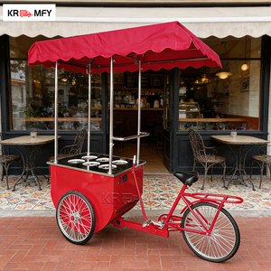 Tricycle à glaces, chariot de vente remorquable, camion de restauration rapide, chariot à pousser, vélo cargo, chariot congélateur avec vitrine parapluie, en métal résistant à la rouille - Product Image 6