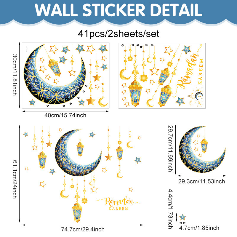 Blue moon with stars wall sticker