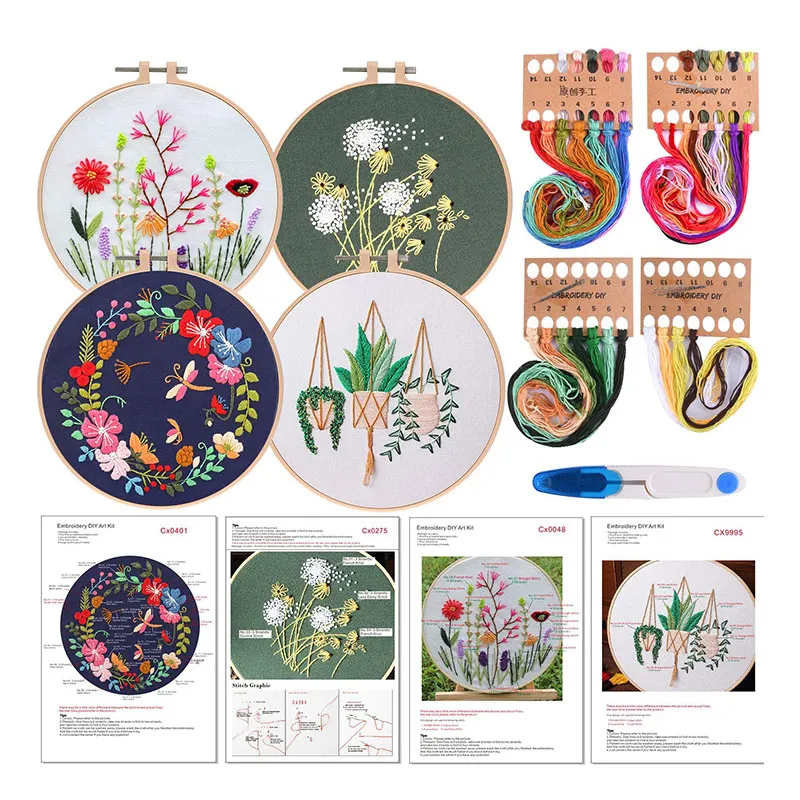 Wholesale Custom HOT Selling Handmade Embroidery Set Needlework Flower pattern Sewing Craft kit For Beginners DIY Embroidery Kit