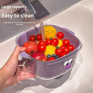 Cesta Escurridora de Frutas y Verduras de Doble Capa Desmontable con Adhesivos de Dibujos Animados Bonitos, Cesta de Lavado para Cocina - Product Image 4