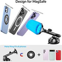 Pemegang Ponsel Mobil 2-in-1 Magnetik, Klip Ventilasi Suction Cup, Magnet Kuat 360 °   Lengan Teleskopik Putar, Logo Kustom OEM Grosir