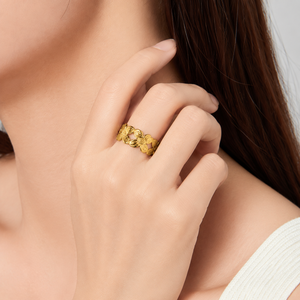 แหวนสแตนเลสสตีลลายฉลุดอกไม้ปรับขนาดได้ ชุบทอง 14K สีทองและสีเงิน เครื่องประดับรูปดอกไม้ - Product Image 5