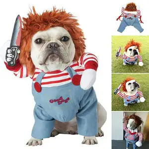 Vêtements amusants pour chiens, Costume de Cosplay pour animaux de compagnie, Halloween, noël, tenues de bande dessinée avec perruque, ensemble pour animaux de compagnie, chat, chien, vêtements de fête