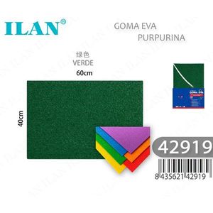 Foglio di Schiuma EVA Ilan 60x40cm Verde Glitterato Materiale per Artigianato - Product Image 1