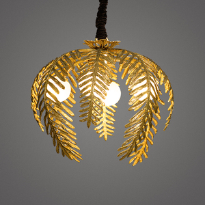 Lampe led suspendue au plafond, unique et de luxe, pour hall d'entrée d'hôtel, 4 feuilles de palmier, bronze doré, cuivre - Product Image 2