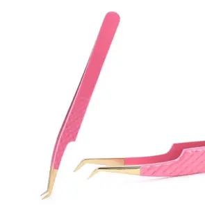 Pinzas de pestañas OEM, venta al por mayor, etiqueta Personal, pinzas de extensión de pestañas, color rosa