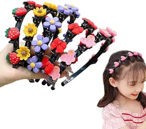 Sweet Princess Hairstyle Hairpin with Clips Twist Plait for Flowers, strawberries cartoons Girls Double Layer Headbands