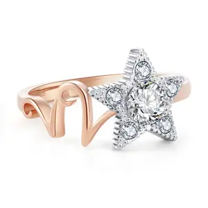 2024 New Product 925 silver Gold Plated Star Rings fashionable Rose Gold Plated Gemstone Rings for wife