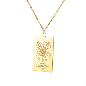 Nouveau Design Bijoux de Mode Collier <span class=keywords><strong>Horoscope</strong></span> Acier Inoxydable Signe <span class=keywords><strong>du</strong></span> Zodiaque Totem Carré Plaqué Or 18K pour Femmes Hommes - Product Image 6
