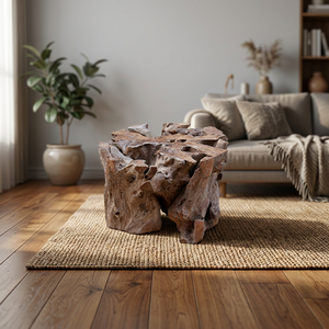 Mesa de Centro Redonda de Madera de Teca Maciza de Diseño Contemporáneo, Hecha a Mano en Jepara, Indonesia, Más Vendida - Product Image 3