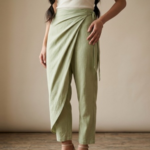 Pantalon long en coton crocheté pour femme, style coréen, couleur unie, anti-plis, décontracté, nouvelle collection printemps-été, vente en gros pour boutiques - Product Image 1