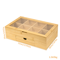 Boîte à thé en bambou GL à 8 compartiments avec un design classique, organisateur de rangement rectangulaire avec couvercles et tiroirs en acrylique