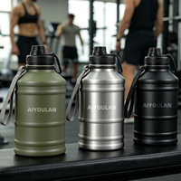 Bouteille d'eau en acier inoxydable 304 à paroi simple de 2200 ml, avec logo personnalisé, vente en gros, portable pour la gym, sport, avec couvercle et poignée