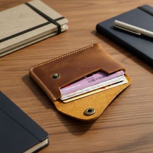 Porte-cartes minimaliste en cuir de vachette, petite bourse créative à bouton-pression, étui à cartes rétro japonais en cuir Crazy Horse - Product Image 2