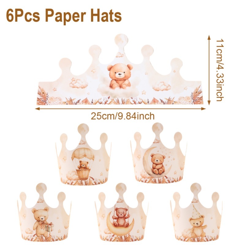 Chapeau en papier de fête marron-6pcs