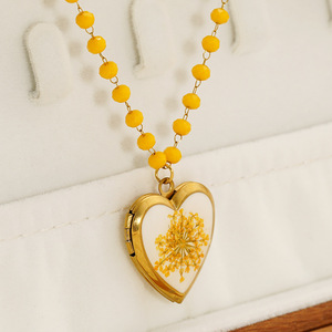 ZOGXIN Heart-Shaped Pendant Necklace Gold Beaded Chain With Dandelion Charm For Women Daily Wear Gift Jewelry - Product Image 3