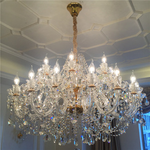 Lustre en cristal avec base en acier inoxydable doré, ampoule E26, lumière blanc chaud 3500K, hauteur réglable, télécommande, suspension pour salon - Product Image 4