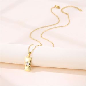 Pendentif géométrique en acier inoxydable, ensemble cent zircons, collier rectangulaire pour femmes, bijoux cadeaux - Product Image 3