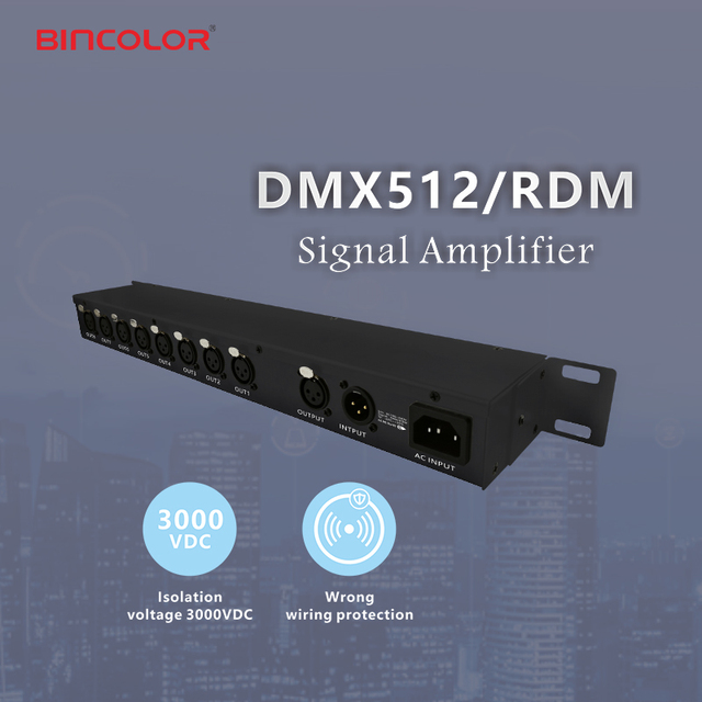 Bincolor BC-818 AC100-240V DMX512 8 in 1 Signal Amplifier  RDM Signal Splitter for DMX Lamps
