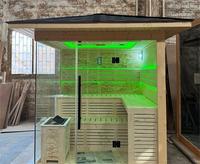 Cabine de sauna extérieure en cèdre canadien, sauna vapeur d'extérieur, sauna vapeur d'angle en bois pour la maison avec poêle à sauna