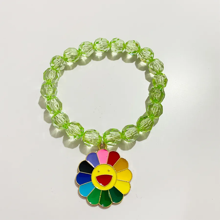 Atacado charme unicórnio arco-íris pingente de amor pulseira de contas de pérolas acrílicas coloridas da moda para crianças meninas