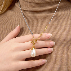 Collar con Colgante de Perla de Acero Inoxidable, Forma de Lágrima, Perla de Imitación, Cadena para Suéter de Mujer, Joyería de Regalo - Product Image 2