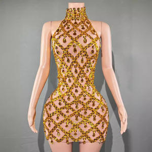 Vestido Curto de Luxo Feminino de Alta Qualidade com Cristais e Diamantes, Sem Mangas, para Festas, Eventos Noturnos, Clubes, Celebridades, Costas Nuas, Traje de Formatura. - Product Image 4