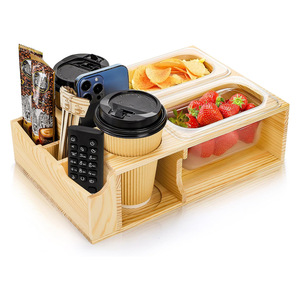 Caja de almacenamiento de madera para sofá con compartimentos, control remoto y almacenamiento para vasos, organizador de escritorio para sala de estar - Product Image 4