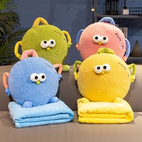 Bantal Boneka Monster Kartun Bulat Lucu dengan Selimut Lipat 2 in 1, Bantal Lempar, Selimut Tidur Siang Kantor untuk Hadiah