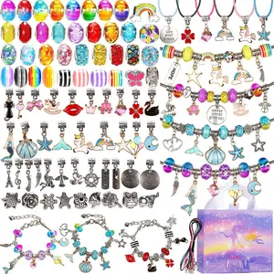Criativo Diy Rainbow Beads Alloy Beads Charme 170 peças Set Handmade Bracelet Making Set Para Meninas Presentes