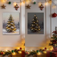 Tableau mural de Noël lumineux à LED avec cheminée et sapin, peinture illuminée pour la décoration de salon à Noël
