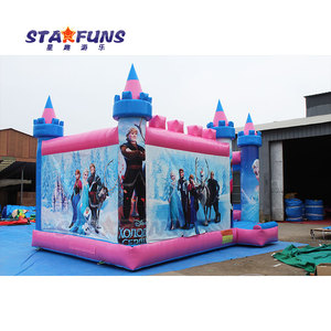 Castillo hinchable comercial de Frozen, casa hinchable rosa con tobogán para niños, inspirada en la película Frozen - Product Image 2