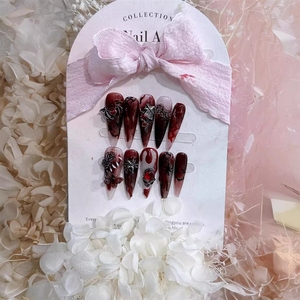 Uñas Postizas de Halloween con Diseño de Escoba Voladora y Sangre, Acrílicas, Removibles, Hechas a Mano, de Alta Calidad, Venta al Por Mayor - Product Image 3