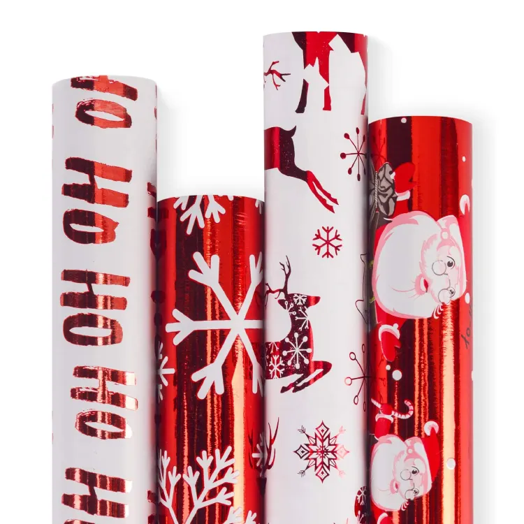 Gulungan Kertas Pembungkus Hadiah Kemasan Natal Warna-warni Desain Baru Kustom untuk Pesta Ulang Tahun