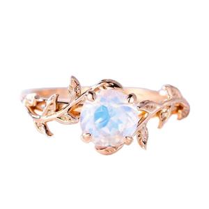 925 Silver Gold Plated Moonstone <b>Ring</b> With Prong Setting Romantic Plant Pattern Women's Engagement Gemstone <b>Ring</b> - Product Image 1