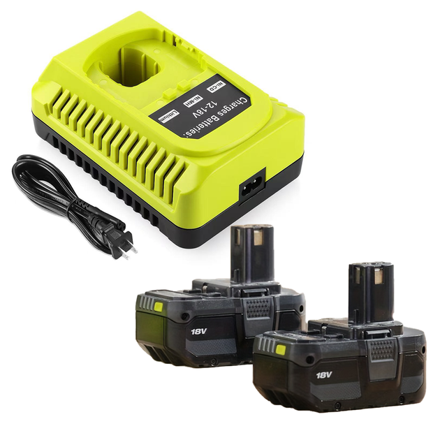 Victpower 18V 5Ah LiFePO4 Lithium-ion Battery Pack with 3A Fast Charging Charger for Power Tools (RYOBI Replacement) 2-Pack