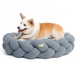 Camas para mascotas de perro pet sofa luxury soft weave cotton tube round sweet warm fluffy dog cat bed for pets