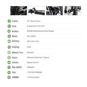 Vélo électrique pliable <span class=keywords><strong>mini</strong></span> à pneus larges de 20 pouces pour adultes, 36V 10Ah, 7 vitesses, vélo de montagne électrique, moteur 250W, cadre en aluminium, autonomie maximale - Product Image 5