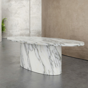 Juego de mesa de comedor de mármol arabescato italiano de lujo moderno para personas, cocina ovalada grande, mesa de comedor de piedra alta, <span class=keywords><strong>muebles</strong></span> de sala de estar - Product Image 3