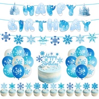 Ensemble de fête d'anniversaire à thème flocon de neige bleu et rose, best-seller transfrontalier, comprenant une guirlande, des ballons et des décorations de gâteau