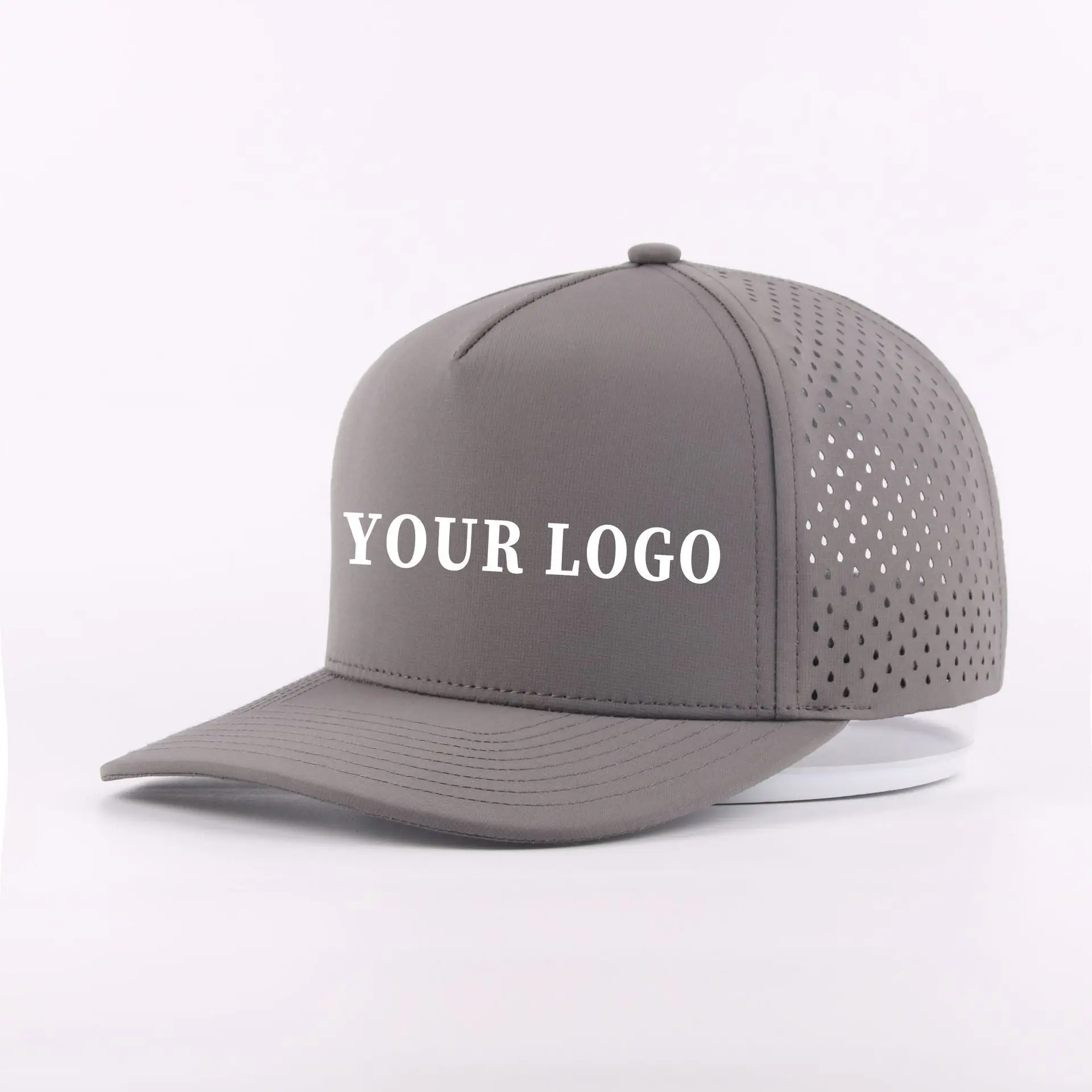 Custom Waterproof Performance Snapback Hat Waterproof Quick Dry Perforated Laser Cut Flat Brim Snapback Caps Hats