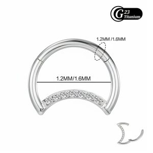 批发 G23 钛金属耳环 Daith Hoop Tragus Moon Helix 环形耳环，带透明方晶锆石，婚礼首饰，铰接式分段环形耳环 - Product Image 2