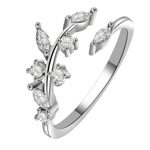 Cincin berlian imitasi kuningan daun berlian jari wanita mode perhiasan emas cincin daun kepribadian - Product Image 2